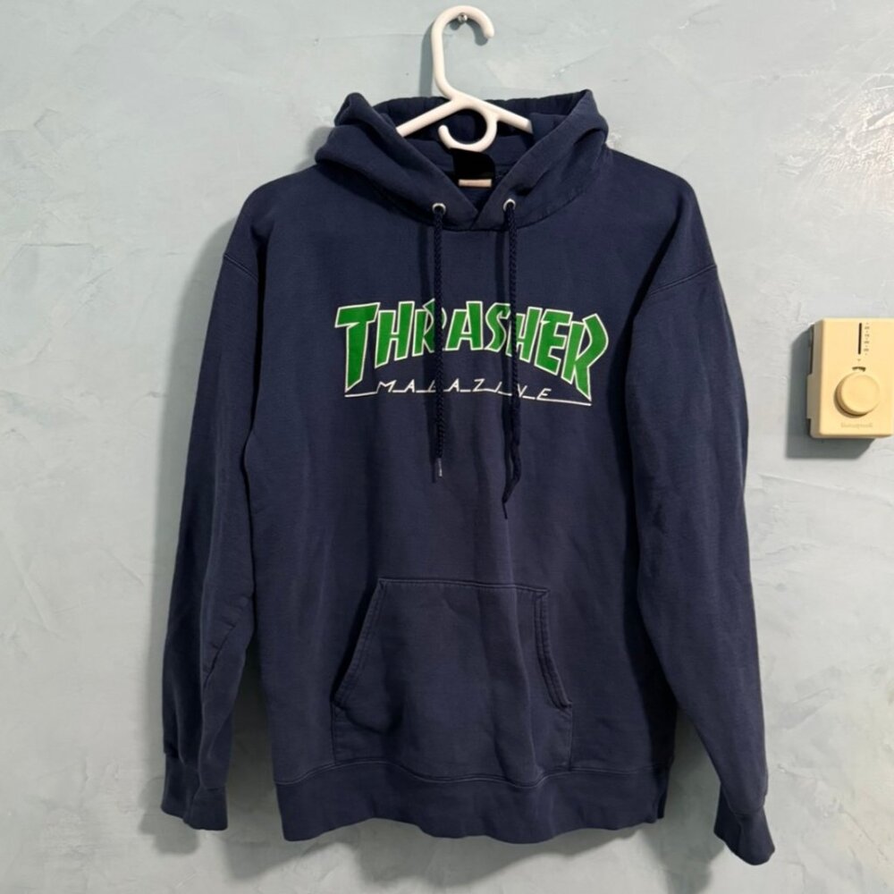 Thrasher Magazine Skater Dark Blue Hoodie Pullover Sweater Sz S